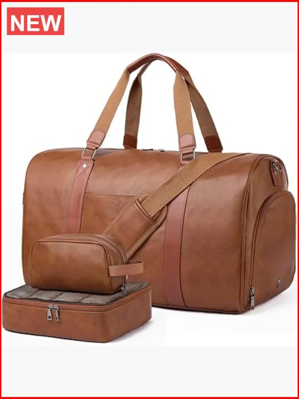 3-in-1 Faux Leather Travel Duffle Bag Weekender Overnight Carry On Gym Bag with